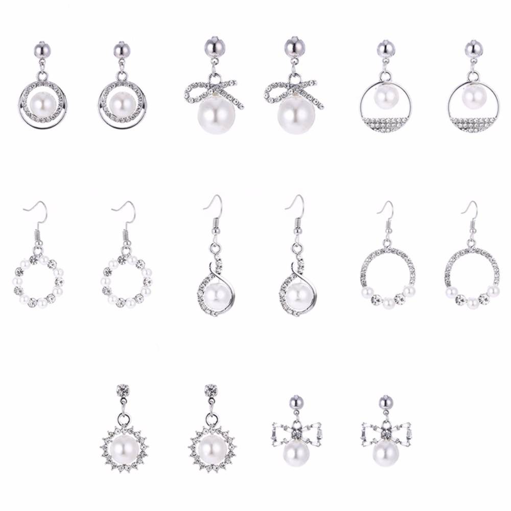 Pearl Crystal Infinity Silver Drop Dangle Earrings - Picture 2 of 5